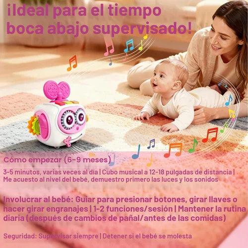 Miniatura 4 de Juguetes para niñas de 1 año, cubo musical ocupado para niños pequeños de 1 a 3 años, cubo de actividades Montessori 6 en 1 con luces y sonidos, Rosa