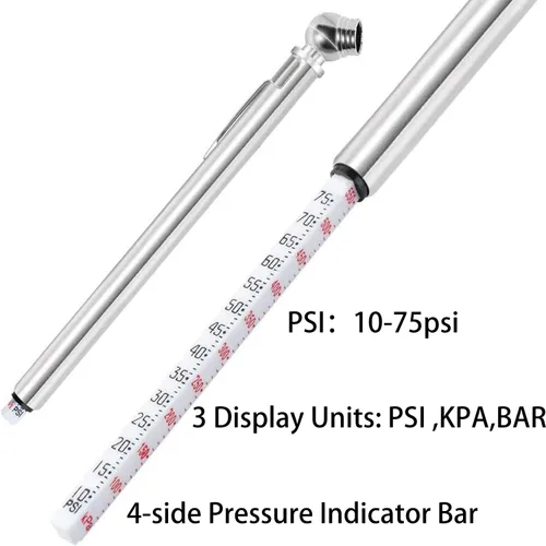 Miniatura 2 de PINKJOY - Medidor de presión de neumáticos tipo lápiz (10-75 PSI) Cuerpo de acero inoxidable y boquilla de metal 3 mediciones para vehículos