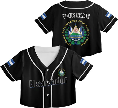 Miniatura 19 de Custom El Salvador Crop Top Baseball Jersey Camisa Salvadoreña Salvadoreña Camisa para Mujer Camisas De El Salvador para Mujer Blc9