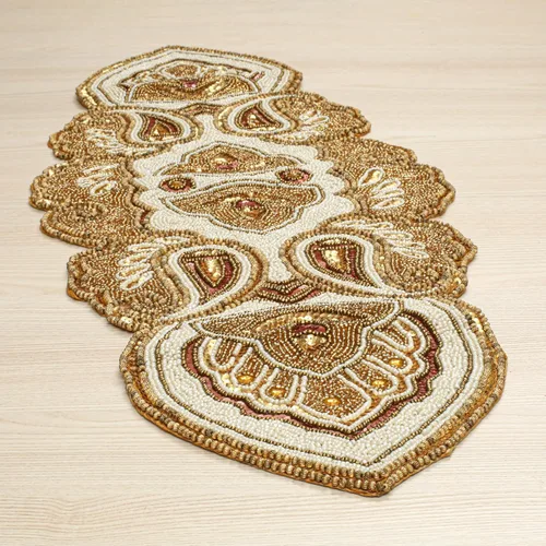Miniatura 11 de Camino de mesa rojo navideño, camino de mesa navideño con cuentas de 36 pulgadas, camino de mesa con cuentas brillantes, centros de mesa
