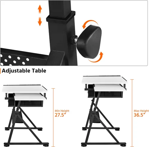 Miniatura 6 de Yaheetech Mesa de dibujo para artistas, escritorio de dibujo de altura ajustable, escritorio de arte/manualidades, estación de trabajo de pinturas