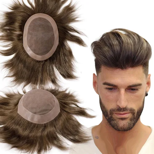 Miniatura 26 de Toupee - Sistema de reemplazo de cabello humano virgen europeo de 7 x 9 pulgadas para hombre, postizo de encaje mono con poliuretano duradero #2