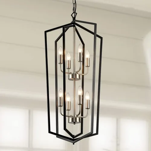 Miniatura 20 de WJShome 46 cm de diámetro Candelabro negro y dorado, lámpara de comedor estilo granja de 4 luces, lámparas modernas de vestíbulo, lámpara colgante