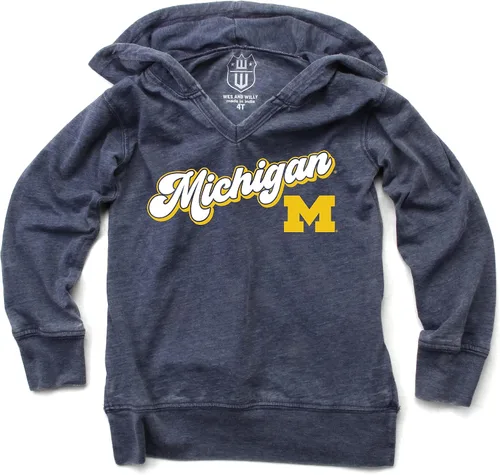 Wes and Willy NCAA Camiseta con Capucha de Cuello en V para Niñas azul marino (Michigan Wolverines Navy)