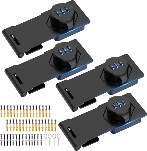 Miniatura 14 de Candados de Contraseña para Gabinete Doméstico, Cerraduras de Gabinete con Combinación, Cierre Deslizante de Seguridad para Puertas Pequeñas de Negro