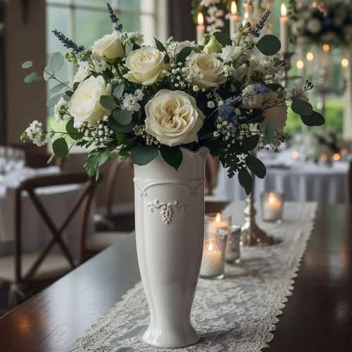 Miniatura 2 de hjn Jarrón de cerámica blanca - Florero francés para decoración de flores/decoración del hogar/cocina/mesa/sala/estante/repisa/oficina-altura