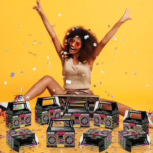 Miniatura 5 de Zonon 24 Piezas Cajas de Favores de Fiesta de los 80s Cajas Boom Box Novedosas de los 90s Decoración de Fiesta Regalo Golosinas Dulces para Centros