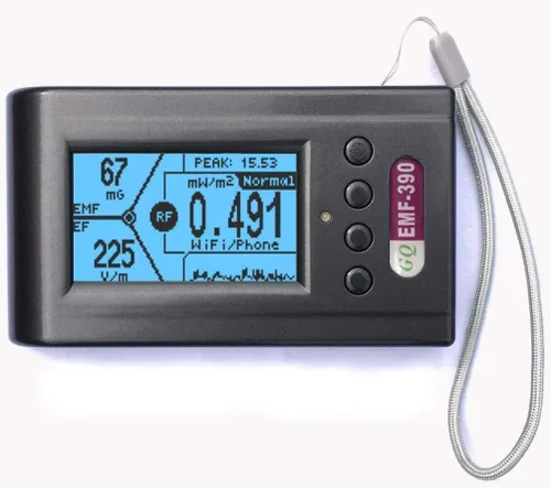 Miniatura 2 de Medidor EMF, avanzado GQ EMF-390, medidor de radiación electromagnética multicampo 3 en 1, medidor EMF ELF RF, medidor inteligente de torre celular