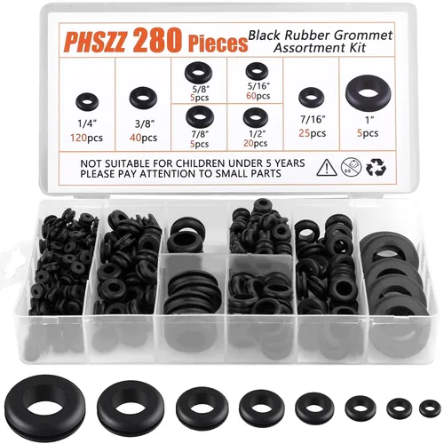 Miniatura 10 de PSHZZ Kit de 280 Ojales de Goma, Surtido de Juntas de Ojales de Goma para Cableado, Alambre, Automotriz, Cortafuegos, Chapa Metálica, Reparación