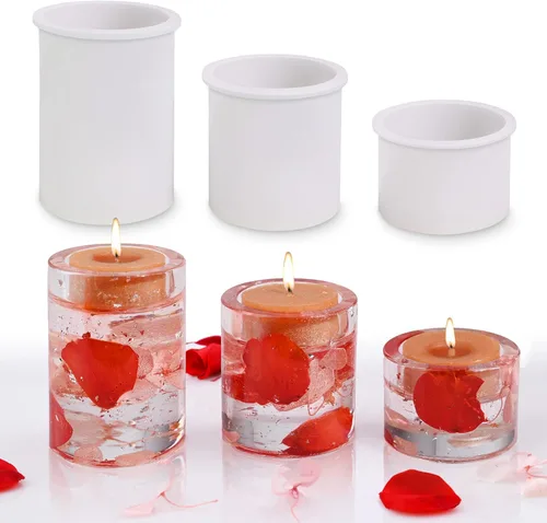 Portavelas de resina, juego de 3 moldes cilíndricos de silicona para candelabro epoxi para resina epoxi DIY portavelas de cristal, decoración del