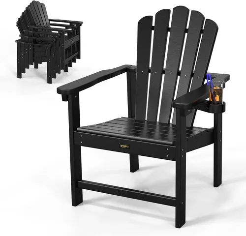VINGLI Silla Adirondack plegable de plástico con soporte para tazas, material HDPE 100% reciclable, cómoda capacidad de peso de 380 libras para