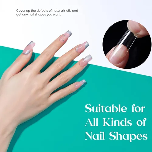 Miniatura 4 de Beetles - Puntas de uñas cuadradas medianas, 500 piezas, kit de uñas cuadradas medianas preformadas, uñas postizas transparentes de cobertura