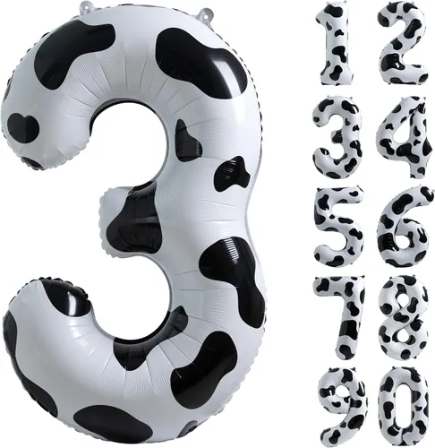 Miniatura 7 de Suministros de decoración de cumpleaños de globos con estampado de vaca, globo número 0 de 40 pulgadas, decoraciones de fiesta de cumpleaños