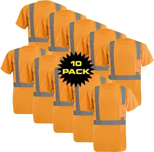 Miniatura 20 de OccuNomix LUX-SSETP2B-YS Camiseta clásica estándar de manga corta con textura ojo de pájaro absorbente con bolsillo, clase 2, 100% poliéster ANSI