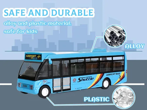 Miniatura 6 de Crelloci Autos de juguete de autobús urbano, autos de aeropuerto de metal fundido a presión para niños de 3 a 8 años de edad, vehículo de juego azul
