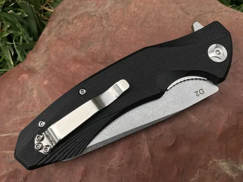 Miniatura 5 de TACTICAL GEARZ Navaja de bolsillo para EDC, mango G10, hoja de acero lavado a la piedra D2, incluye funda (Zeta)