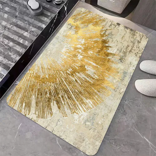 Miniatura 4 de Tapete de baño de tierra de diatomeas, arte abstracto, sol dorado, antideslizante, volumen súper absorbente, de secado rápido para baño, cocina
