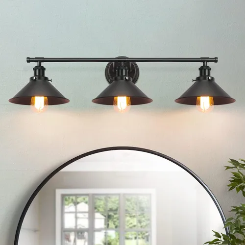 Miniatura 11 de Lámpara de baño negra con 2 luces de color negro mate para tocador de baño, aplique de pared industrial rústico de 20 pulgadas, accesorios