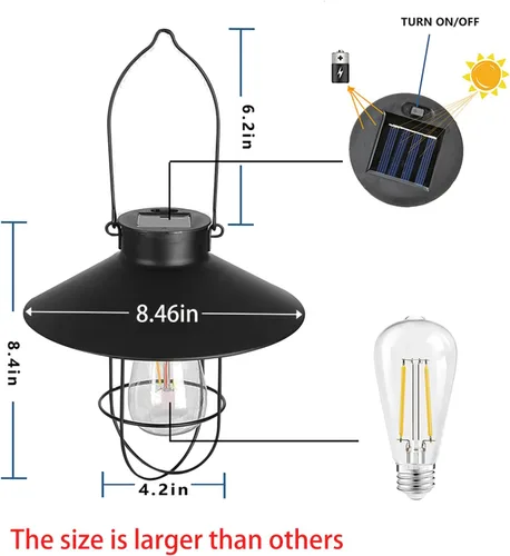 Miniatura 2 de pearlstar Lámpara Solar Colgante para Exterior, Lámpara de Metal con Bombilla Edison Blanca Cálida, Diseño para Jardín, Patio, Porche, Decoración