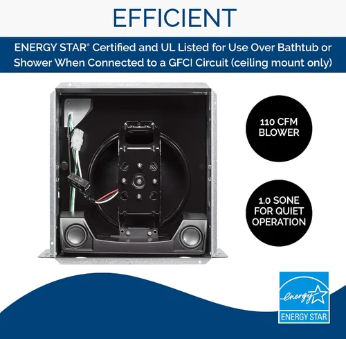 Miniatura 4 de Broan-NuTone Ventilador de ventilación con altavoz Bluetooth SPK110, certificado ENERGY STAR, 110 CFM, 1.0 Sones, blanco