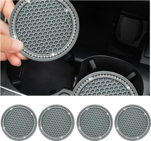 Miniatura 23 de Dickno 2 piezas de portavasos brillantes para automóvil, portavasos de inserción para taza de automóvil de 7 cm con diamantes de imitación, tapete