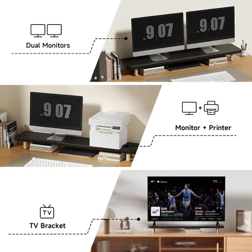 Miniatura 5 de Soporte Dual para Monitor - Elevador de Soporte para Monitor de Madera Grande de 39 Pulgadas, Soporta 220 libras Soporte Ultra Fuerte para 2