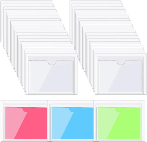 Miniatura 20 de Paquete de 30 bolsillos autoadhesivos para tarjetas de índice, con apertura superior, tarjetero ideal para organizar y proteger tus tarjetas