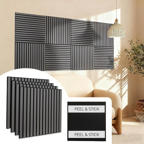 Miniatura 10 de Paneles de pared acústicos autoadhesivos de 22.8 x 22.8 pulgadas, paneles insonorizados con aspecto de madera de nogal, paquete de 4, paneles