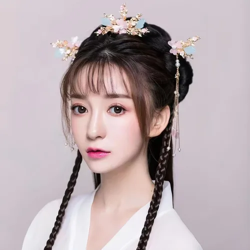 Miniatura 3 de Juego de 5 accesorios para el cabello chino Hanfu, palitos de pelo con borlas florales rosas, peine con aretes, horquillas de pelo vintage