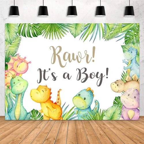 Dinosaurio It's a boy Baby Shower telón de fondo de 7 x 5 pies Oh Boy Tropical Palm Leaves Selva Fondo de fotografía para niños recién nacidos