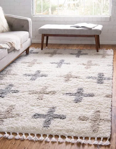 Unique Loom Hygge Shag Collection - Alfombra moderna de inspiración marroquí, diseño geométrico, felpa y acogedora, 5 pies x 8 pies, color