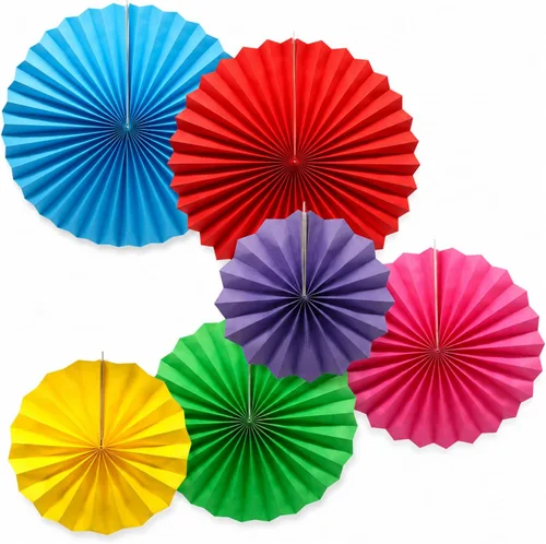 Miniatura 11 de Juego de 6 abanicos de papel para colgar en fiestas, guirnaldas de papel con patrón redondo negro para decoración de cumpleaños, bodas, eventos