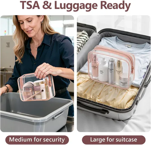 Miniatura 2 de PACKISM Neceser aprobado por la TSA, paquete de 2 – 1 mediano de cuarto de galón de mano de la TSA y 1 grande para equipaje facturado, bolsa de 4