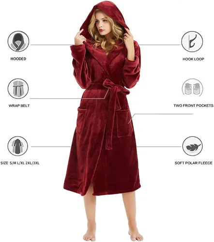 Miniatura 25 de HEARTNICE Bata de forro polar con capucha para mujer, bata de baño suave para mujer, bonito abrigo largo para casa