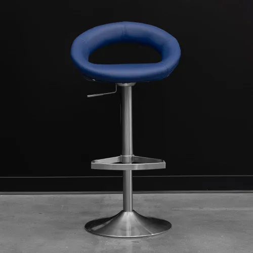 Miniatura 3 de ZURI Taburete de bar sin brazos giratorio de altura ajustable de media luna azul oscuro