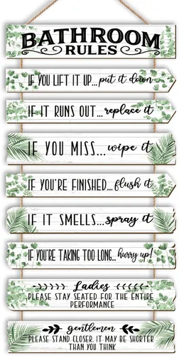 Miniatura 25 de Decoración de pared de baño, letreros divertidos para baño, reglas de baño, imágenes, decoración de pared rústica, decoración de inodoro, letrero
