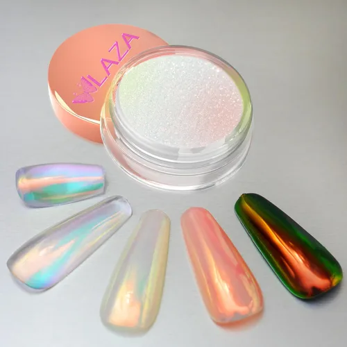 Miniatura 10 de Laza Polvo de uñas cromadas de sirena, uñas esmaltadas en forma de dona, pigmento metálico con efecto de espejo, polvo iridiscente de perlas