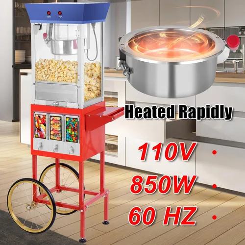 Miniatura 2 de Máquina para hacer palomitas de maíz, 8 onzas, estilo teatro, portátil, portátil, con tres dispensadores de caramelos y granos de almacenamiento