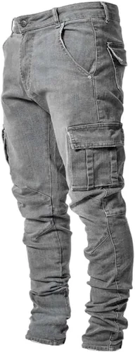 HUNGSON Pantalones de mezclilla elásticos ajustados para hombre, jeans ajustados rasgados para hombre, pantalones de pierna recta desgastados,