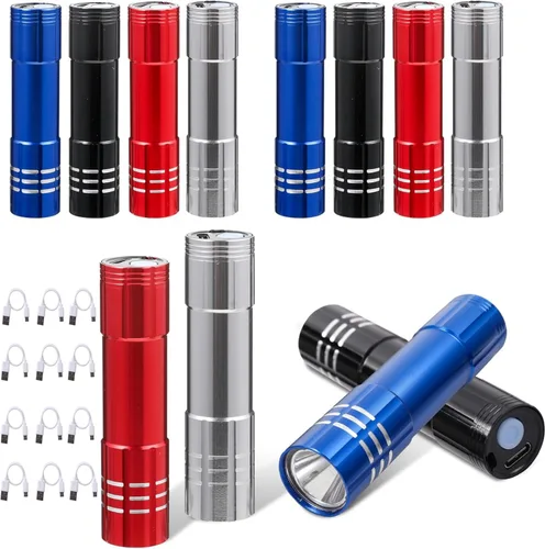 Miniatura 8 de Paquete de 6 linternas LED de aluminio pequeñas mini USB C recargables, linterna pequeña de mano a granel, linterna portátil para acampar brillante
