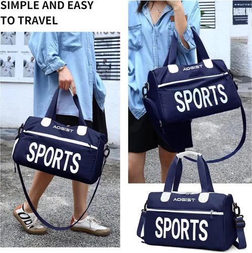 Miniatura 8 de Bolsa de viaje con bolsillo de separación en seco y húmedo, impermeable, plegable y expandible para natación, deportes, gimnasio, bolsa, S-azul