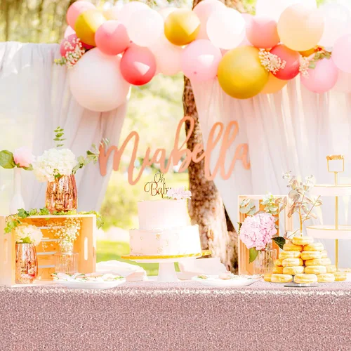 Miniatura 5 de nanbowang Sequin Tablecloth - Pink Table Cloths for Parties Rectangular Cover Overlay Sequin Fabric Linens Birthday/Baby Shower/Tea Party Decor