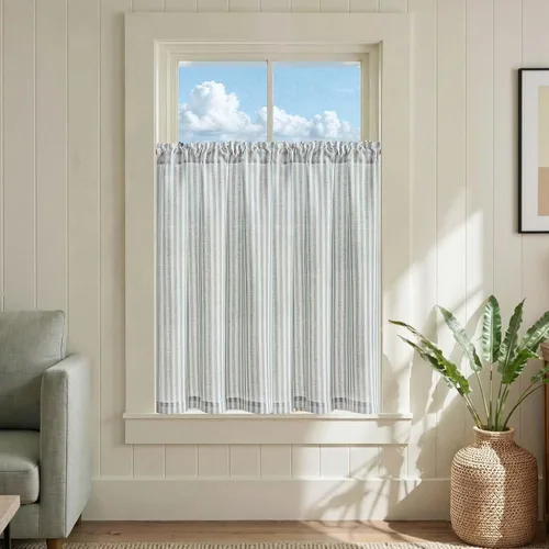Miniatura 35 de jinchan - Cortinas de lino a rayas para cocina de 20 pulgadas de largo, cortinas de varios niveles, estilo granja moderna de café, tratamientos