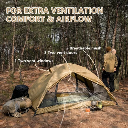 Miniatura 6 de BISINNA Tienda de campaña para 2 personas, ligera, impermeable, 3 estaciones, con poste de aluminio para montañismo al aire libre, senderismo, viajes