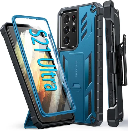 Miniatura 9 de FNTCASE Funda para Samsung Galaxy S21-Ultra: Funda protectora militar a prueba de golpes con funda de clip para cinturón y soporte, a prueba de Negro