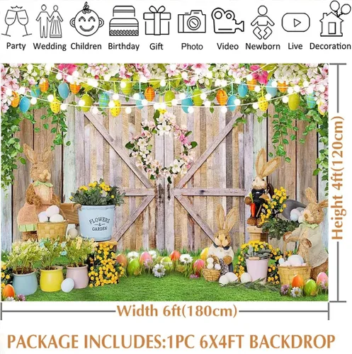 Miniatura 4 de Avezano Fondos de Pascua de primavera para fotografía, pancarta de feliz Pascua, decoración de puerta de granero, conejito, huevos coloridos, baby
