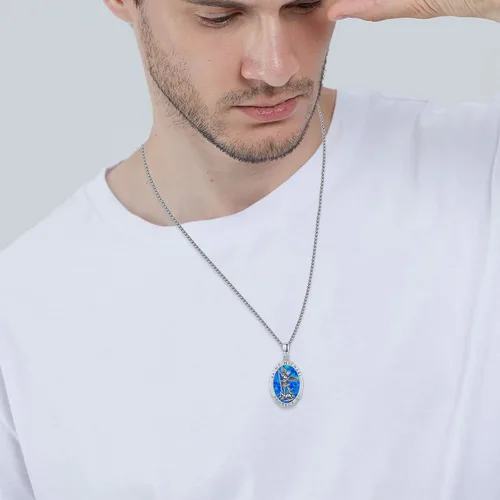 Miniatura 3 de Collar con colgante de San MiguelSan CristóperSan SebastiánGuadalupeÁngel de la GuardaSanta MuerteJudeJoseph para hombres y mujeres, plata de ley