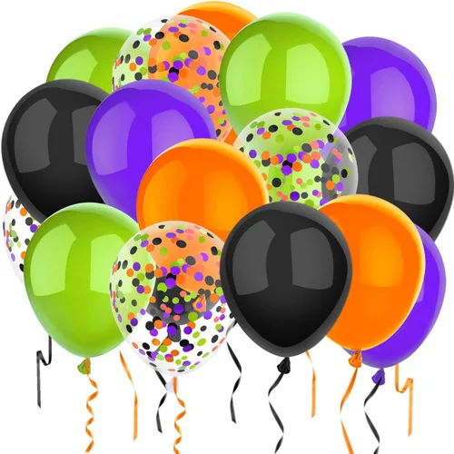 50 Piezas Globos de Halloween de 12 Pulgadas Naranja Negro Morado Verde Globos de Confeti para Halloween Fiesta de Dulce o Truco Fiesta Fantasma