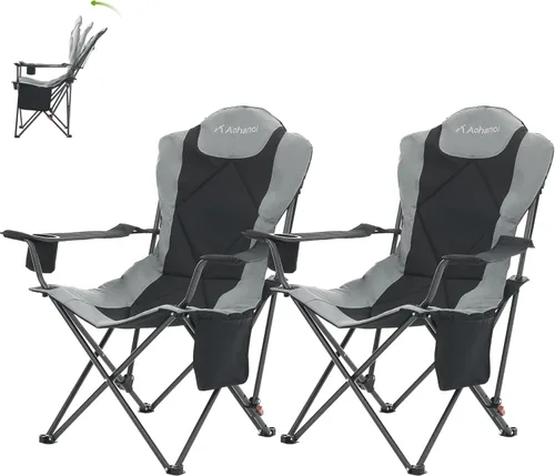 Miniatura 9 de Aohanoi Sillas de campamento, sillas de campamento portátiles para personas pesadas con respaldo en ángulo ajustable, sillas de campamento plegables