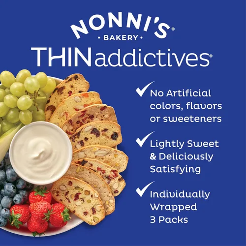 Miniatura 5 de Nonni's THINaddictives - Galletas delgadas de almendra y mezcla de bayas con arándanos rojos y azules, bayas doradas, pasas y semillas de girasol